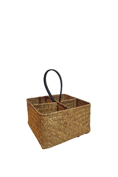 Bahçem Decorative Bamboo Wicker Bathroom Organizer / Cutlery Holder / Decorative Object with 4 Compartments 20X20X11 cm
