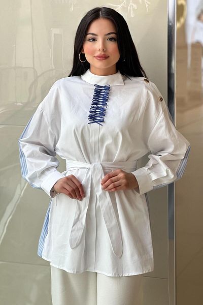 Ghisa Buttoned Shoulder Tunic with Tie Collar Detail