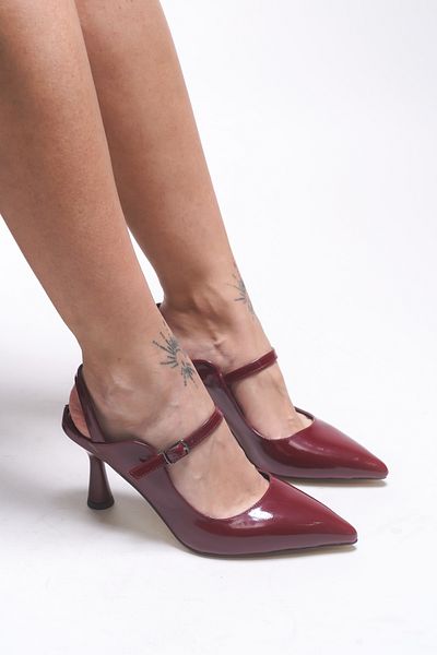 Riccon Pantofi cu toc pentru femei Susrithe 0012505 Piele lacuita rosie Claret