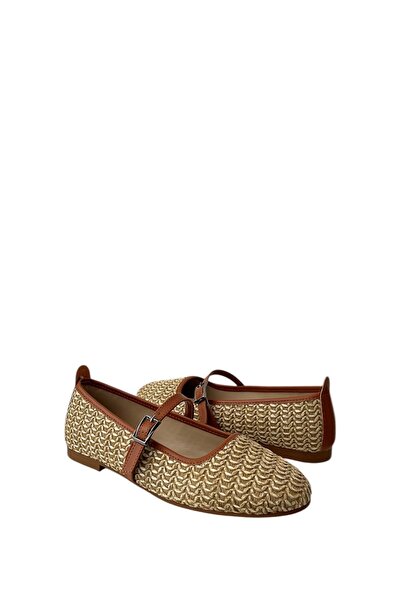 Saracshoes Kadın Hasır Babet Bej Tokalı Straw