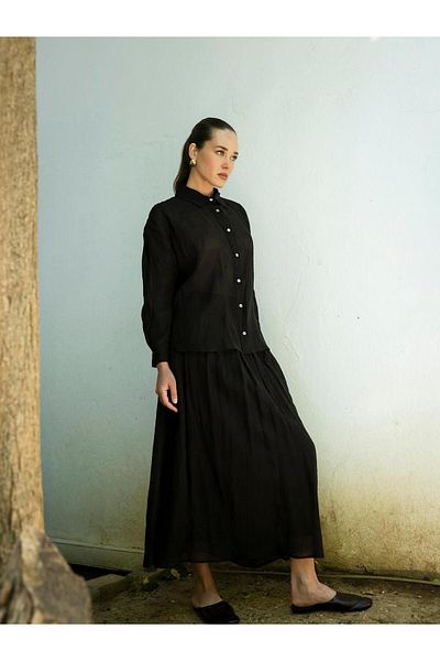 Coral Kraslı Shirt Skirt Suit Black