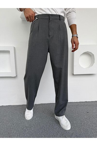 Butik Pleated Baggy Fabric Trousers Anthracite