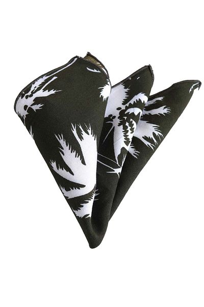 Exve Exclusive White Palm Tree Lapel Handkerchief on Army Green