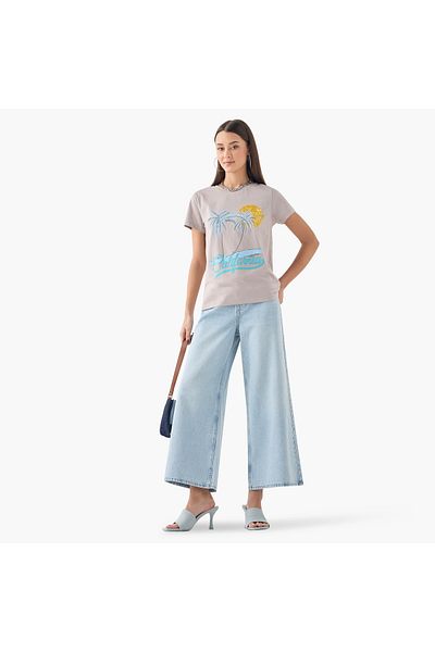 FAV Embellished Crew Neck T-shirt with Short Sleeves