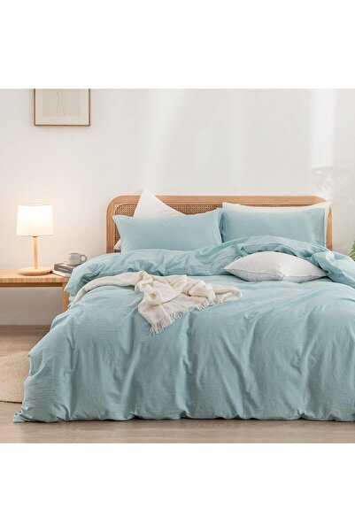 Sheri Home Tekstil Pure Mavi Çift Kişilik Nevresim Seti(YORGAN KILIFI 2 Lİ YA...