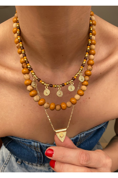 Lucky Designs Renkli Seramik Figür Detay Üçlü Set Kolye/ Kadın Çoklu Set Kolye/Yazlık Üçlü Kolye