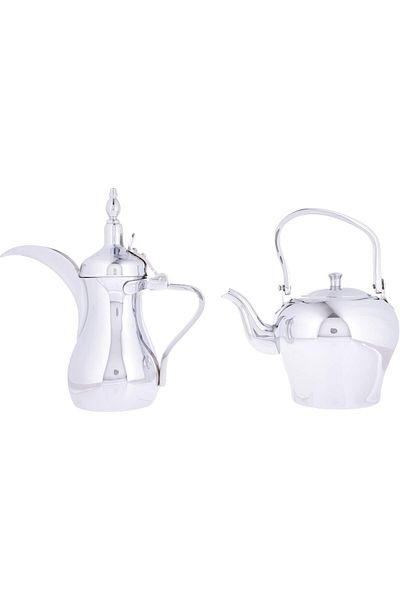 ALSAIF 2-piece set of coffee pot and teapot from Saif. A coffee pot for preparing and serving Arabic coffee, and a practical teapot for heating tea, chrome color.