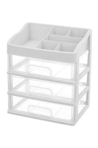 OEM Cosmetic organizer, 3 drawers, 6 compartments, plastic, white/transparent
