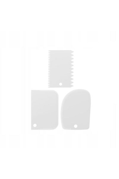 OEM Set 3 spatule patiserie, pentru decorare prajituri si torturi, plastic, 12 cm inaltime, alb