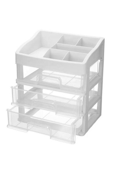 OEM Cosmetic organizer, 3 drawers, 6 compartments, plastic, white/transparent