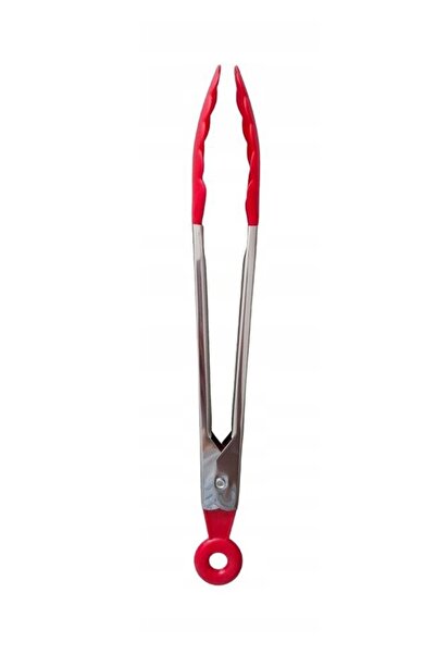 OEM Kitchen serving tongs, 25 cm, steel and plastic, locking ring, red