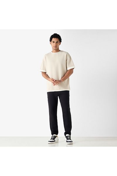 FAV Textured Crew Neck T-shirt with Short Sleeves