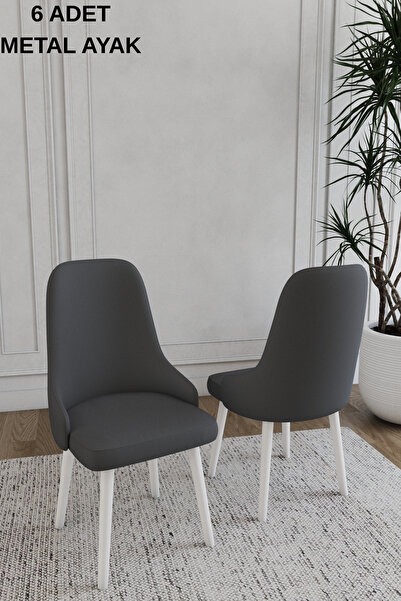 DEREN HOME Are Serisi 6 Adet Antrasit Metal Ayaklı Mdf Salon Mutfak Sandalyes...