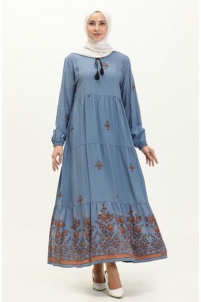 sefamerve Φόρεμα βισκόζης με σχέδιο Indigo - 4083-02