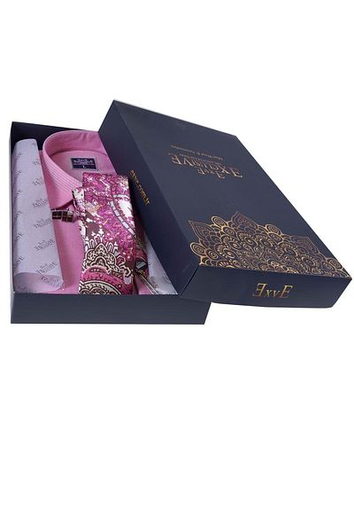 Exve Exclusive Pink Elegant Oxford Gift Boxed Double Cuff Shirt Cufflinks and Tie Set