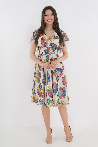 Vanessa Line RO Rochie clos alba cu print abstract multicolor