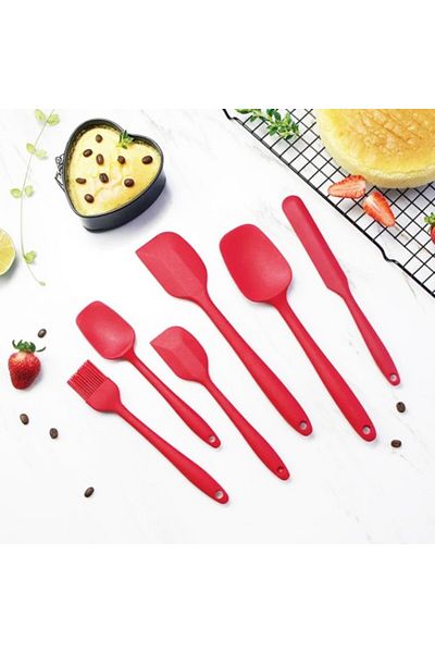 OEM Set of 6 Kitchen Utensils, Silicone, High Temperature Resistant, Red