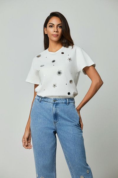 femi9 Sparkle Beaded Front T-Shirt