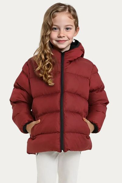 Montland Girl's Burgundy Fleece Hooded Waterproof Wind Resistant Pocket Inflatable Winter Coat
