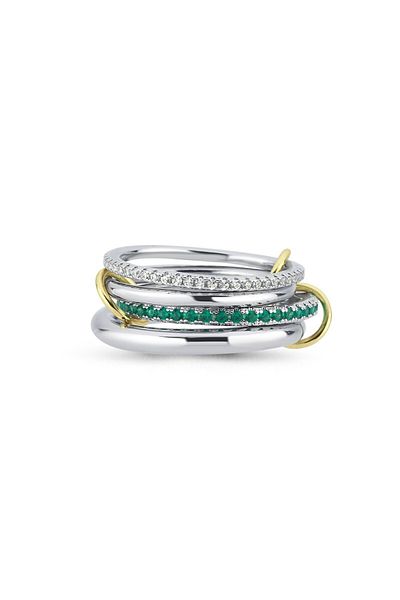 CHARMLUCKY Steel Green Stone 4-Piece Ring
