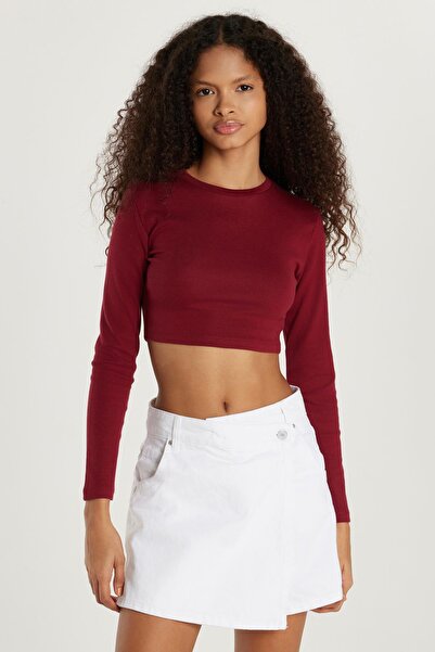 Tudors Women's Slim Fit Modal Fabric Cotton Crew Neck Burgundy Blouse