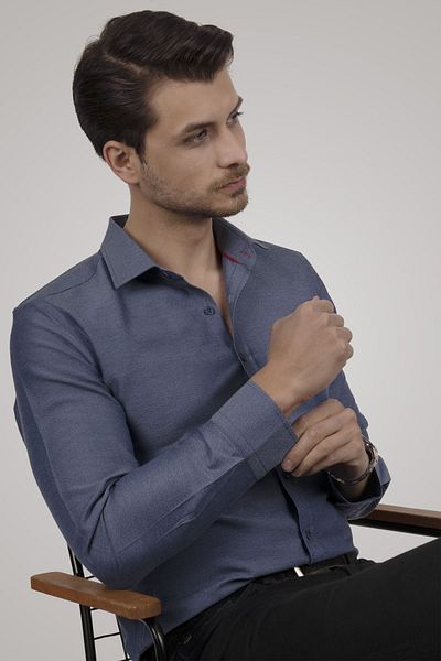Etikmen Ανδρικό πουκάμισο Royal Blue Slimfit με κουτί δώρου