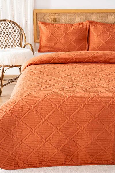 Rivaİstanbul Edda Tile Embroidered Double Bedspread Set 3 Piece Sleeping Set