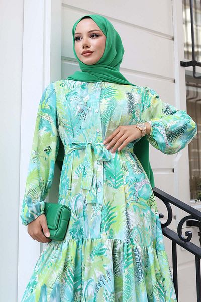 benguen Φόρεμα Hijab με σχέδιο Πράσινο 535