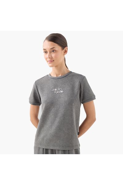 SP Characters Squid Game Embroidered Crop T-shirt with Crew Neck