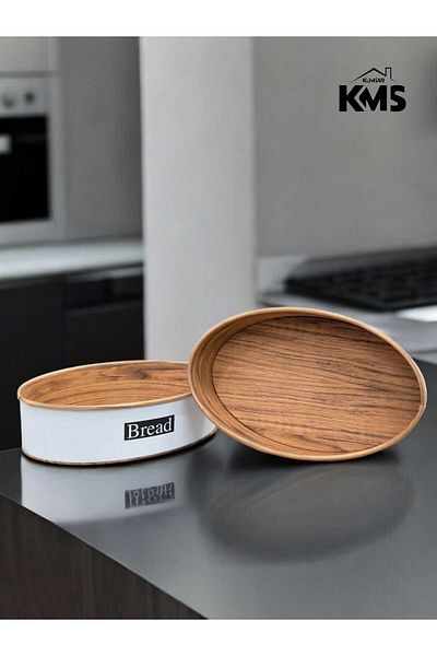 KMS Kumsar Luxury Bread Basket - Printed Metal Oval Bread Bowl