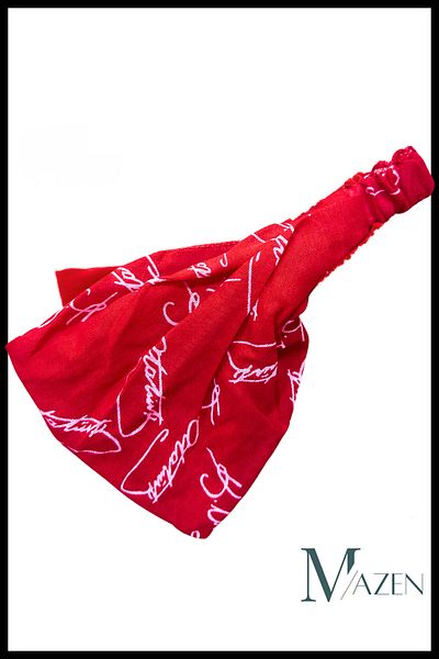 MAZEN Ataturk Signed Parachute Red Hair Band Athlete, Yoga Hair Collector Wide Stretchy Combed Cotton Fabric