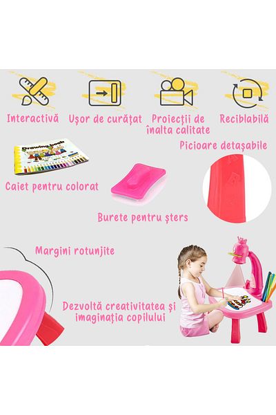 Pitikot ucarie educationala tip tabla Pitikot®, masuta de desenat cu proiector, cu hologram