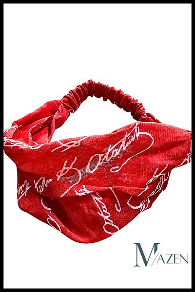 MAZEN Ataturk Signed Parachute Red Hair Band Athlete, Yoga Hair Collector Wide Stretchy Combed Cotton Fabric
