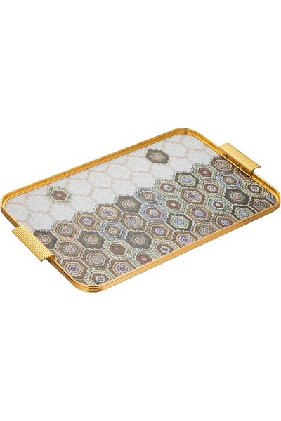 ALSAIF Rectangular Serving Tray With Side Handles, Decorated Porcelain, Multicolored