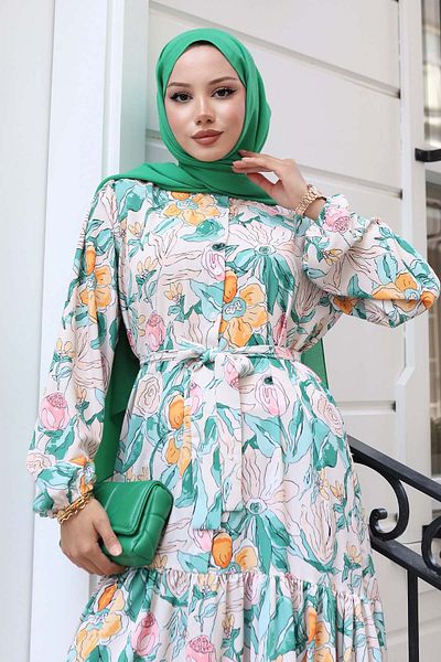 benguen Φόρεμα Hijab με σχέδιο Πράσινο 523