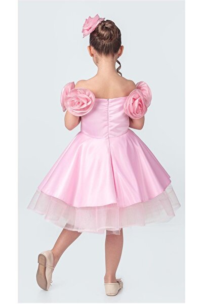 Mnk Baby&Kids Fanari Krep Saten Gren Destekli Kız Abiye M00735 PEMBE