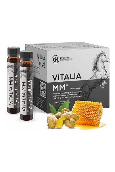 V Italia Vitalia MM Drinkable Vials for Athletics with Ginseng, Vitamin C, E, and Open Bee Pollen, 20 vials
