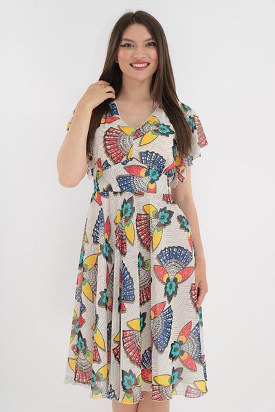 Vanessa Line RO Rochie clos alba cu print abstract multicolor