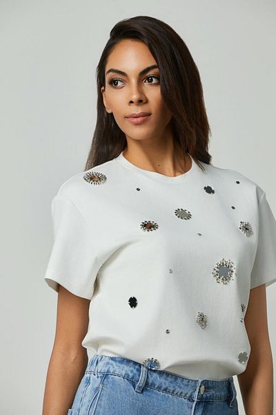 femi9 Sparkle Beaded Front T-Shirt