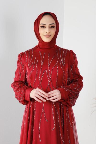 AbiyeSultan Women's Plus Size Evening Dress - Besna Organza Plus Size Evening Dress - Hijab Plus Size Evening Dress