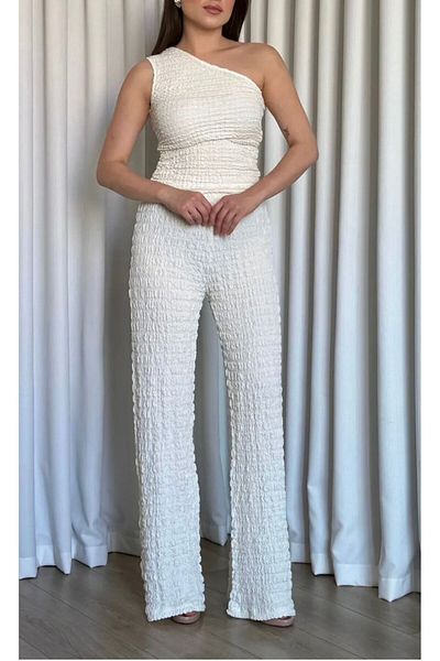 rose tml giyim Women's One Shoulder Seersucker Blouse Pants Set