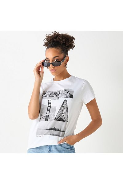 FAV Graphic Print Crew Neck T-shirt with Short Sleeves