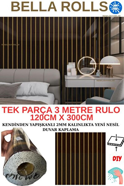 Renkli Duvarlar 120cmx300cm Tek Parça Yapışkanlı Rulo Gold Çizgili Eskitme Parlak Duvar Paneli Kağıdı Pendik QM0140