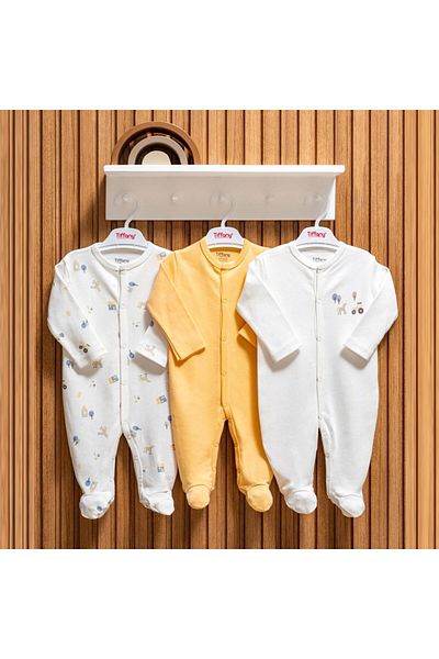 Tiffany Baby Tractor Theme 3-Piece Booties Jumpsuit Ecru 49040