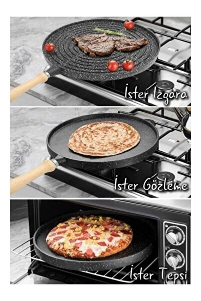 prokitchen Granit Döküm Tava Çift Taraflı Gözleme Izgara Tavası Fırın Tepsisi 3'ü Bir Arada 36cm