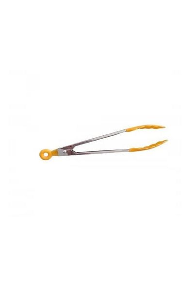 OEM Kitchen serving tongs, 25 cm, steel and plastic, locking ring, yellow