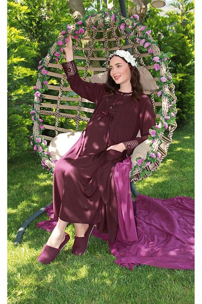 JENİKA Women's Pregnant Lace Collar Detail Openable Buttoned 2-Piece Dressing Gown Set