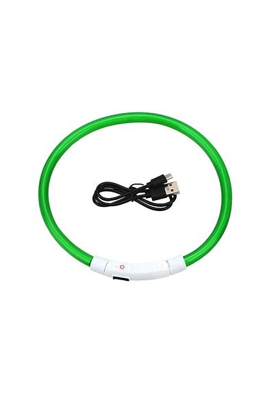 OEM Zgarda cu iluminare LED pentru caini si pisici, marimea L, reglabila pana la 70 cm, verde