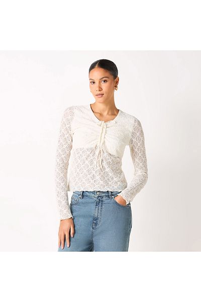 FAV Lace Detail Top with Tie-Ups and Long Sleeves