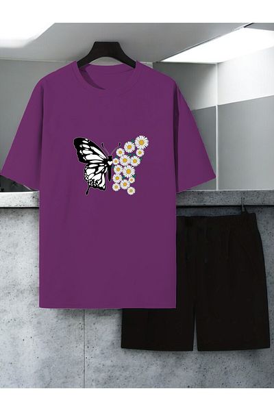 uyguntarz Σετ σορτς μπλουζάκι με στάμπα Unisex Daisy Butterfly